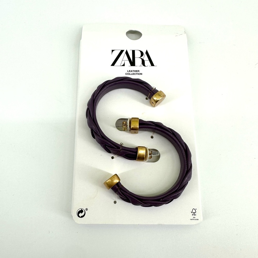 New Zara Purple Leather Hoops Gold Tone - Picture 5 of 5